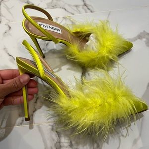 Lime green feathery heels